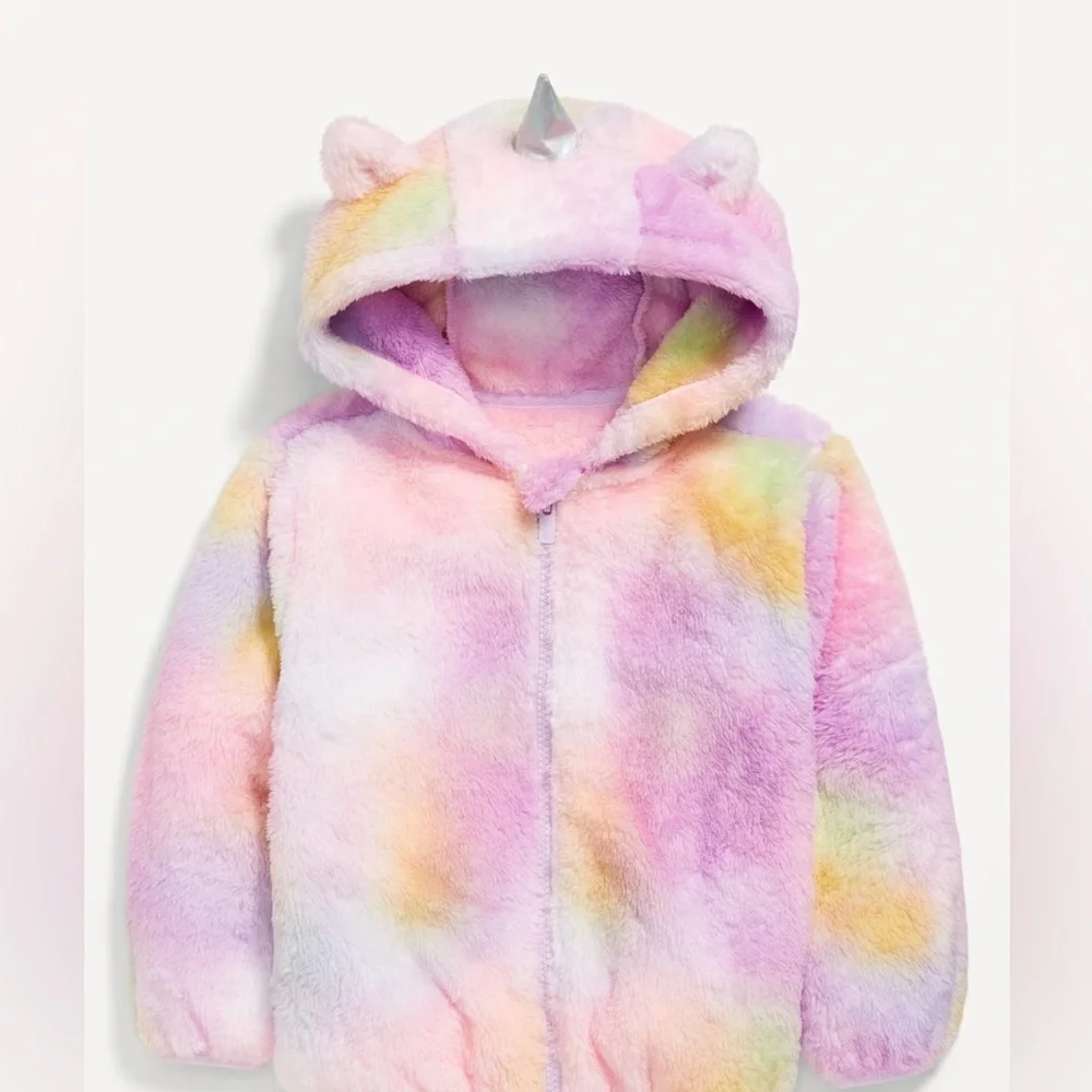 Old Navy Sherpa fleece rainbow critter jacket girls 2T
